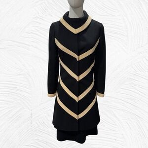 1960s LILLI ANN Knit Black Cream Chevron Dress W/Matching Jacket 2/4(read) *flaw